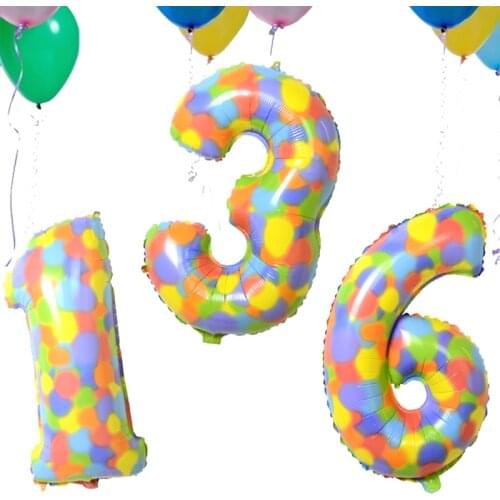 2pcs 32inch Number Aluminum Foil Balloons Rainbow Dot Digit Figure Balloon Birthday Wedding Baby Shower Decorations Party Decor