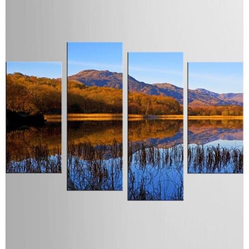 4 Pieces Canvas Paintings Printed Mountain Lake Natural Landscape Wall Art Modular Picture Living Room Bedroom Home Decor
