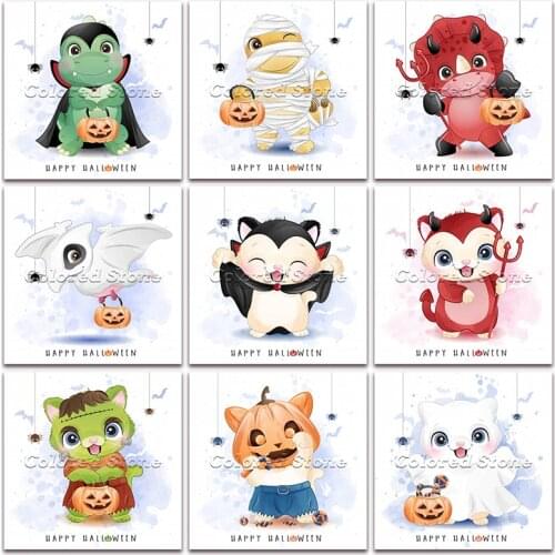 New Diamond painting Cartoon Animals Halloween dinosaur cat 5D DIY Full Square Drill embroidery Cross stitch 3D Round mosaic 158