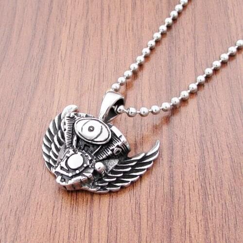 Free Shipping Punk 316L Stainless Steel Silver Color Skull Wings Bell Pendant Motorcycle New Arrival Jingle Bells Necklace