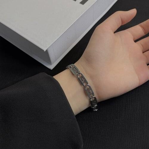 QiLuxy Fashion Stainless Steel Hollow Thick Chain Bracelets for Women Men Punk Simplicity Bracelets Women Jewelry