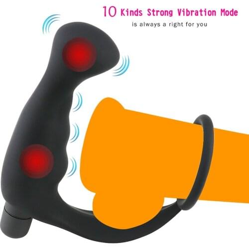 CamaTech Men Silicone Prostate Massager with Ring 10 modes G-spot Stimulator Soft Butt Anal Plugs For Male Masturbation Sex Toys