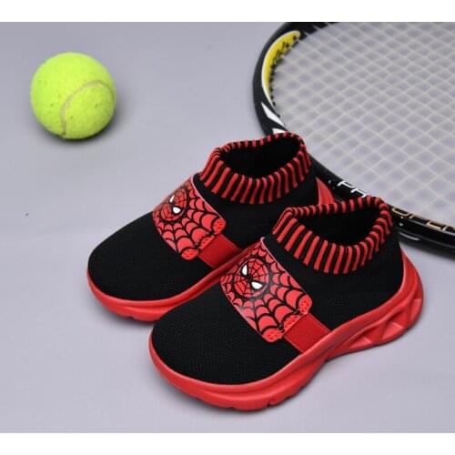 Disney childrens cartoon spiderman non-slip soft bottom boys and girls casual shoes sports shoes student running LED shoes