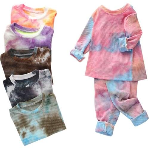 Baby clothes cotton fashion color tie-dye printing suit 0-5 years old baby boy and girl leisure sports baby two-piece suit