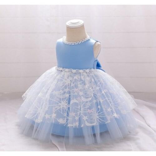 Beaded Lace Hollow Flowers First Birthday Dress For Baby Girl Kids Clothes Lace Baptism Tutu Bow Princess Baby Dresses Vestido