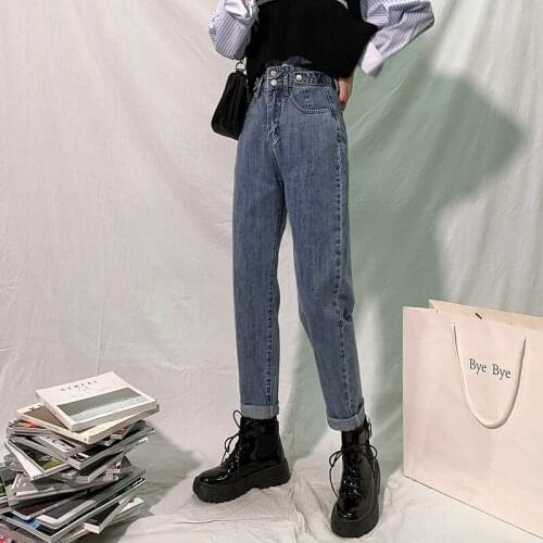 High Waist Jeans New 2021 Harem Pants Woman Denim Cotton girls casual Loose Fashion Jeans Ladie Versatile streetwear trousers