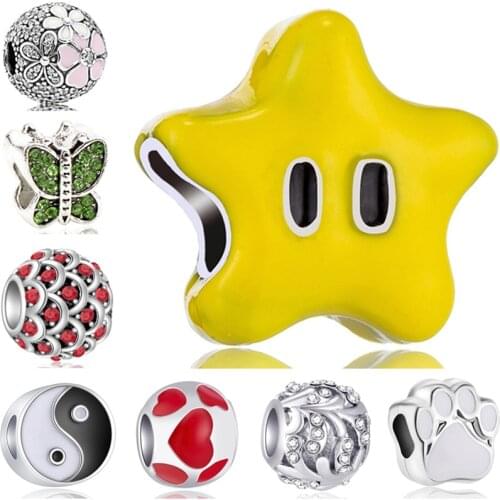 Maxi Enamel Beads Umbrella Train Butterfly Crown Flowers Beads Charms Fit Pandora Bracelets Bangles for Women Lover DIY Gifts