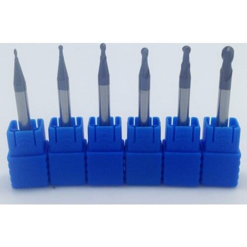 HUHAO 6pcs/set R0.5 R0.75 R1 R1.25 R1.5 R2 Real HRC45 four 2 flutes ball nose end mill milling cutter CNC router bit