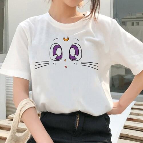 FIXSYS Cute Cartoon Cat Graphic Printed Women T-shirt Girls Summer New Fashion Short Sleeve Tshirts Harajuku Tops Tee Femme