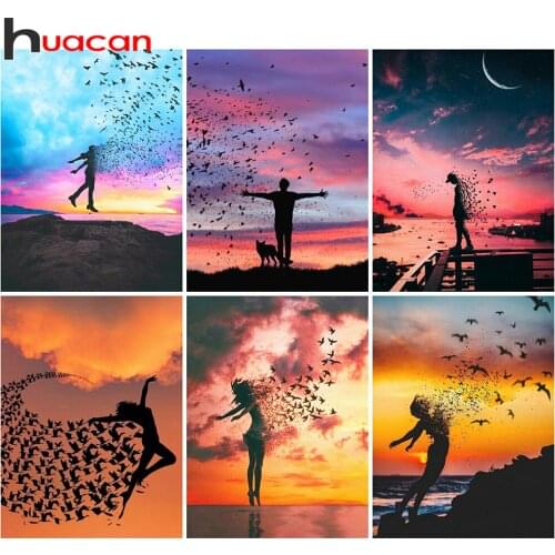 Huacan Diamond Painting Full Girl Night Embroidery Fantasy Portrait Mosaic House Decoration Wall Stickers