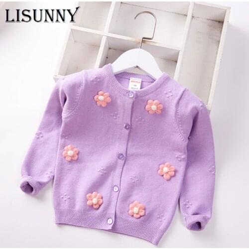 Girls Cardigan Sweater 2021 Spring Autumn New Kids Sweater Floral Children Jacket Baby Clothes Lolita Style 2-7y Toddler Coat
