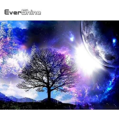 EverShine 5D DIY Diamond Mosaic Landscape Starry Sky Full Square Diamond Painting Tree Picture Rhinestone Embroidery Home Decor