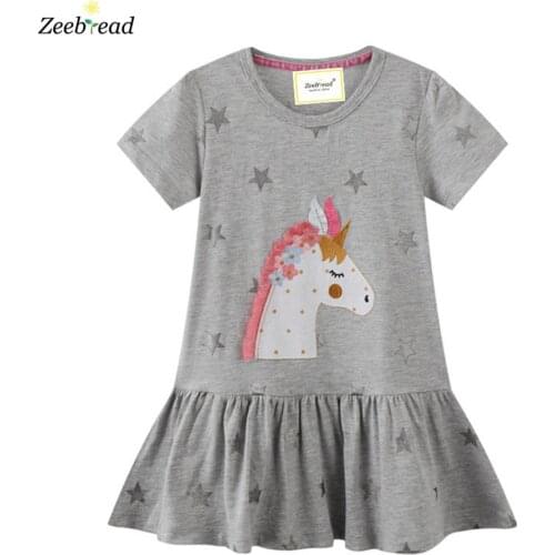 Zeebread Summer Princess Dresses With Unicorn Embroidered Stars Baby Cotton Clothes Fashion Toddler Frocks Kids Clothes Dress
