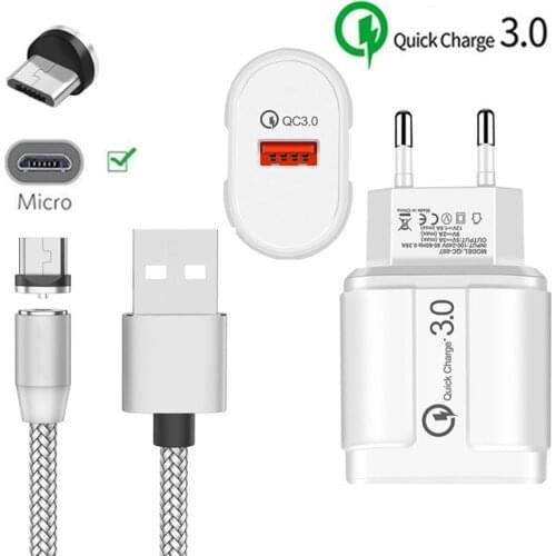 Magnetic Micro USB QC 3.0 Fast Charger Magnet Charge Wire For Samsung LG W30 Xiaomi 4X Redmi 4 Note 5 6 Pro Android Mobile phone