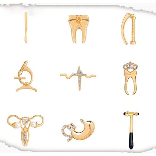Medical Jewelry Tooth Microscope Laryngoscope Womens Womb Test Tubes Neuron RN Caduceus Brooch Pin Metal Badges Brooches Pins