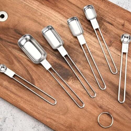 6pcs/1Set Long Handled Measuring Spoons Teaspoon Coffee Sugar Scoop Cake Baking Flour Measuring Cups Kitchen Cooking Tools