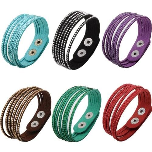Fashion Double Circle Multilayer Snake Leather Bracelet with Clasp Handmade Charm Crystal Bracelets pulseras