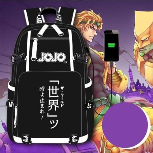 Fashion Student Backpack Anime JoJos Bizarre Adventure men and women Casual School Bag Travel Bag USB Charging Port Daypacks