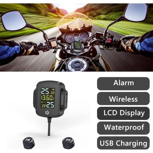 Motorcycle TPMS Motorbike Tire Pressure Monitoring System Tyre Temperature Alarm System QC 3.0 Phone Charging USB Power Bank