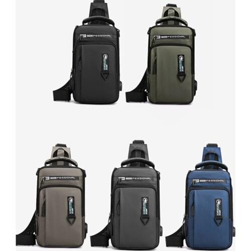 2021 Mens USB Charging Chest Bag Multi-functional Outdoor Single-shoulder Crossbody Bag Waterproof Backpack Adjustable Straps