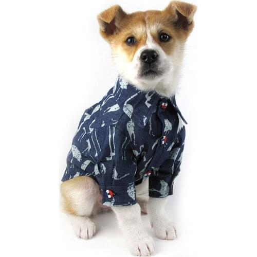 New Pet Tide Brand Spring Stripe Dog Shirt Printed Denim Suit Teddy Cat Puppy Clothes Letter Dog Coat Chihuahua Clothing