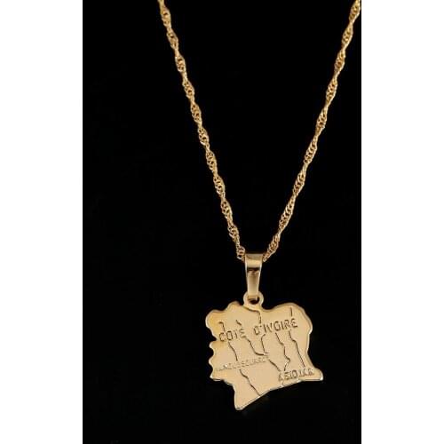 Gold Color Cote D'Ivoire Map Pendant Necklace Ivory Coast Maps Necklaces Jewelry For Women Men