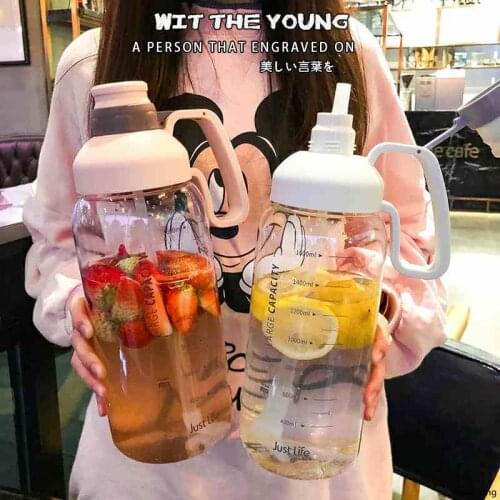 1800ml Large Capacity Plastic Water Bottle for Men Women With Straw Kawaii Jumbo Bottle Outdoor Portable Anti-fall Sports Kettle