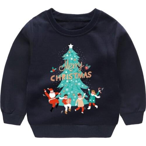 Casual Christmas T-Shirt Santa Claus Christmas Tree Snowflake Printed Long Sleeve Children Clothing New Year Party Shirt 4-10 Y