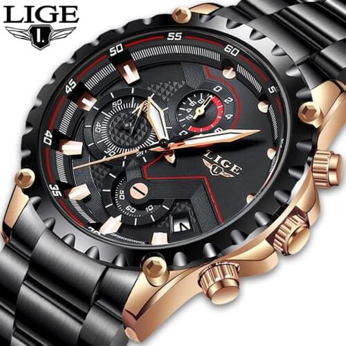 Relogio Masculino LIGE Watch Men Top Brand Luxury Mens Watches Sports Stainless Steel Waterproof Chronograph Quartz Wristwatch