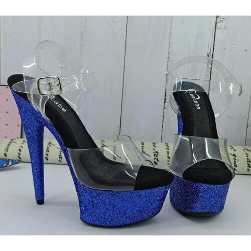 Leecabe 15CM/6Inch Blue Glitter Womens Platform Sandals party High Heels Shoes Pole Dance Shoes