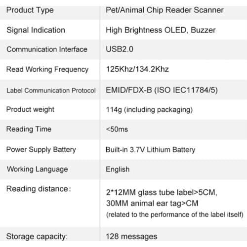 H7JF Pet Microchip Handheld Reader Scanner RFID Animal Handheld ID Chip Scanner Tag for Dog Cat Pet Tracking and Management