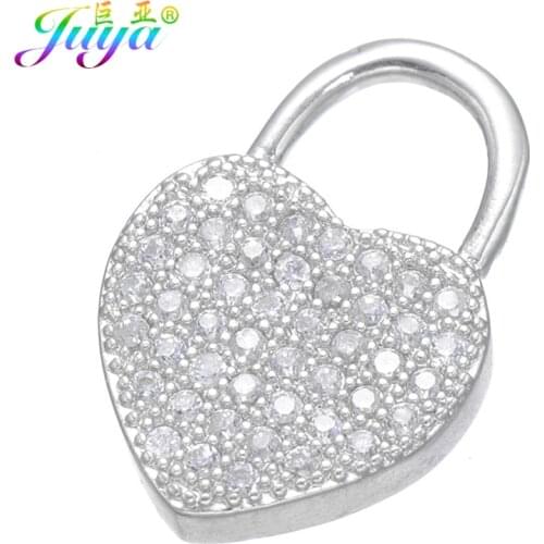Juya DIY Heart Shape Locket Key Micro Pave Zircon Charm Pendants Accessories For Women Charm Bracelets Pendants Necklace Making