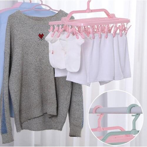 32 Clips Square Clothespins Foldable Multi-clip Thickening Socks Hangers Plastic Rack Underwear Adult Children C1M2