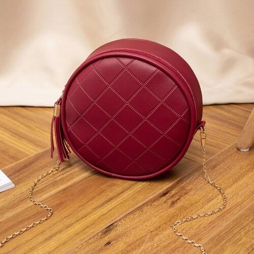 Bags for Women 2021 Mini Round Solid Color Plaid Shoulder Handbags Women Small Round Tassel Crossbody Bags Purses Clutches