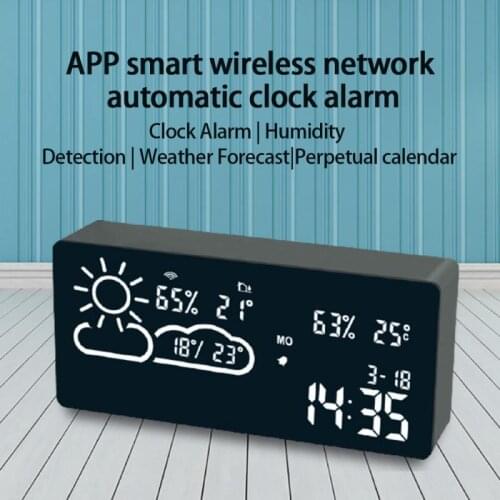 Led Alarm Clock APP smart time alarm clock weather WIFI world time weather forecast temperature hygrometer