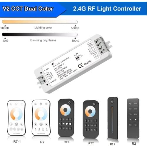 V2 LED Dimmer Switch CCT 12V 24V 10A RF Wireless 2.4G Touch 4-Zone Remote Smart Wifi 2CH WW CW LED Controller for Dual Color LED