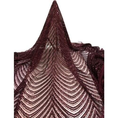 Dark Red Color Washable Material African Shinny Sequins Guipure Lace Fabirc for Fashion Show Dress