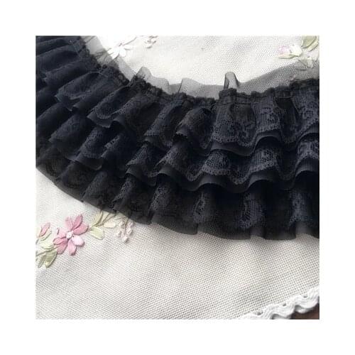 Three layers of black white chiffon lace trim bouffant fold skirt cuffs child doll dress lace skirt pendulum accessories