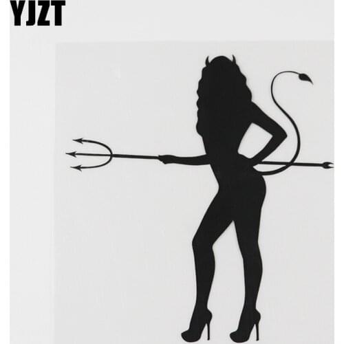 YJZT 12.1CMX13.1CM Devil Hot Sexy Girl Demon Female Vinyl Car Sticker Black/Silver 8A-0480