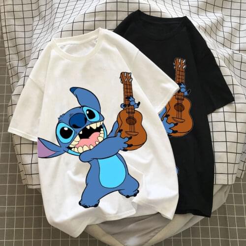 Disney Cartoon Stitch Ladies T-shirt XS-3XL Ladies Top White O-neck Top Casual Oversized T-shirt