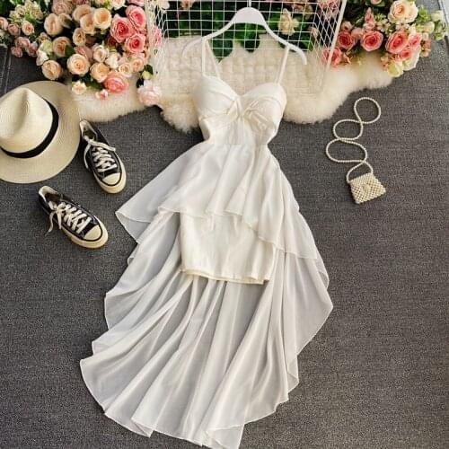 Womens Spring Summer Runway Fashion Irregular Front Short Back Long Slip Dress Female ChicTravel Beach Party Dress TB1890