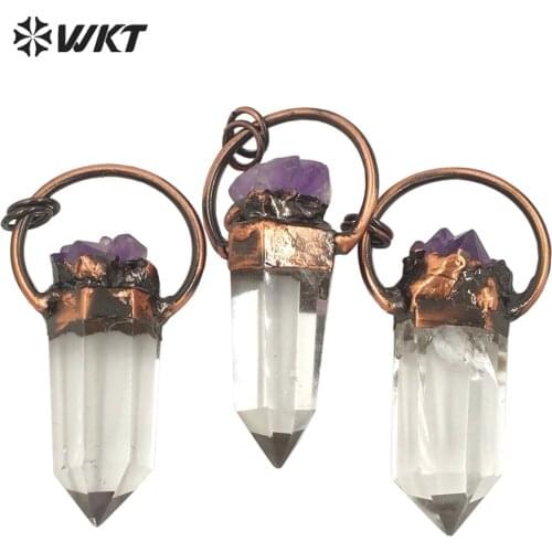 WT-P1622 Clear Crystal Quartz Pendant With Antique Copper Plated Big Ring Charm Crystal Stone Pendant Female Jewelry