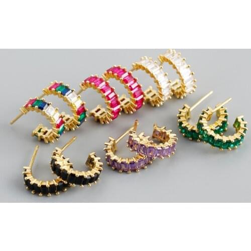 925 Sterling Silver Earring Fashion Colorful Zircon Ear Ring Wide-Brimmed Circle Earring Temperament Pretty Woman Girl Ear Jewel