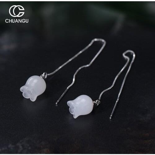 S925 white wind bell silver ear line womens Retro national Earrings simple lady earrings orchid Earrings tassel earrings