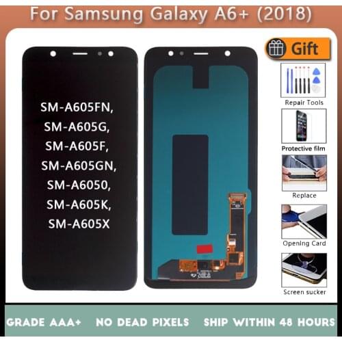 For Samsung Galaxy A6 Plus A6+ A605 SM-A605F LCD Display Screen Replacement For Samsung A605FN A605G A605GN Screen LCD Amoled