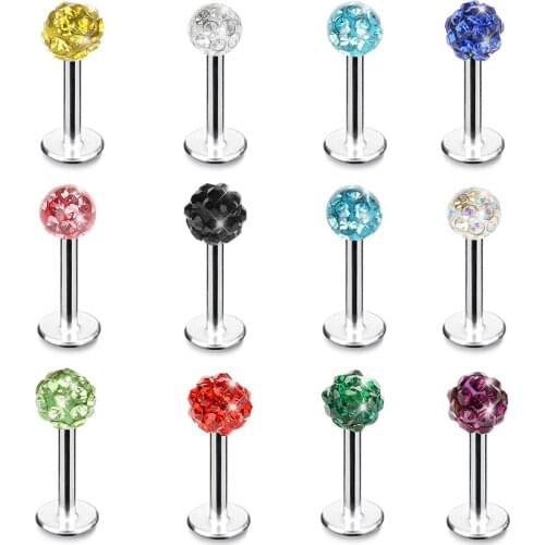 1PC Crystal Ball Surgical Ear Rings Steel CZ Lip Monroe Labret Tragus Bar Rings Piercing Studs Body Jewelry Accessories