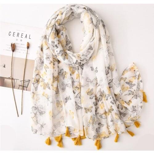 2020 Newest Women Buttefly Pattern Tassel Cotton Scarf 10pcs/lot