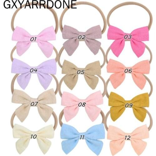 2020 New 3" Baby Bow Solid Fabric Bow Nylon Head Band Elastic Nylon Headbands For Girls Soft Nylon Hair Bands Headwear