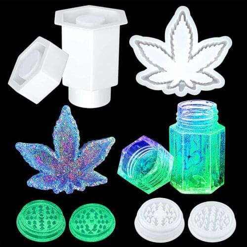 3pcs/Set Tobacco Grinder Storage Bottle Tray Weed Herb Smoke Crusher Silicone DIY Crafts Making Tools Crystal Epoxy Resin Mold