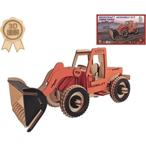 3D Puzzle DIY Creative Forklift Wooden Model Building Kit Toy Hobby Gift for Kids Adult P74